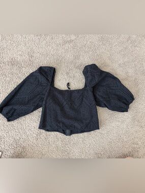 Socialite Black Eyelet Puff Sleeve Square Neck Top